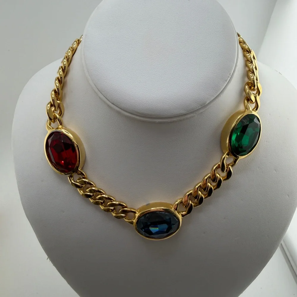 Vintage Maresco Jeweled Chain Necklace and unsigned Matching Cuff - Picture 3 of 15